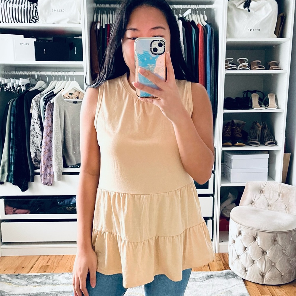 LEO ROSI Peplum Tan Top